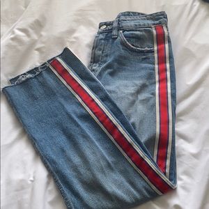 Zara red stripe side high waisted jeans